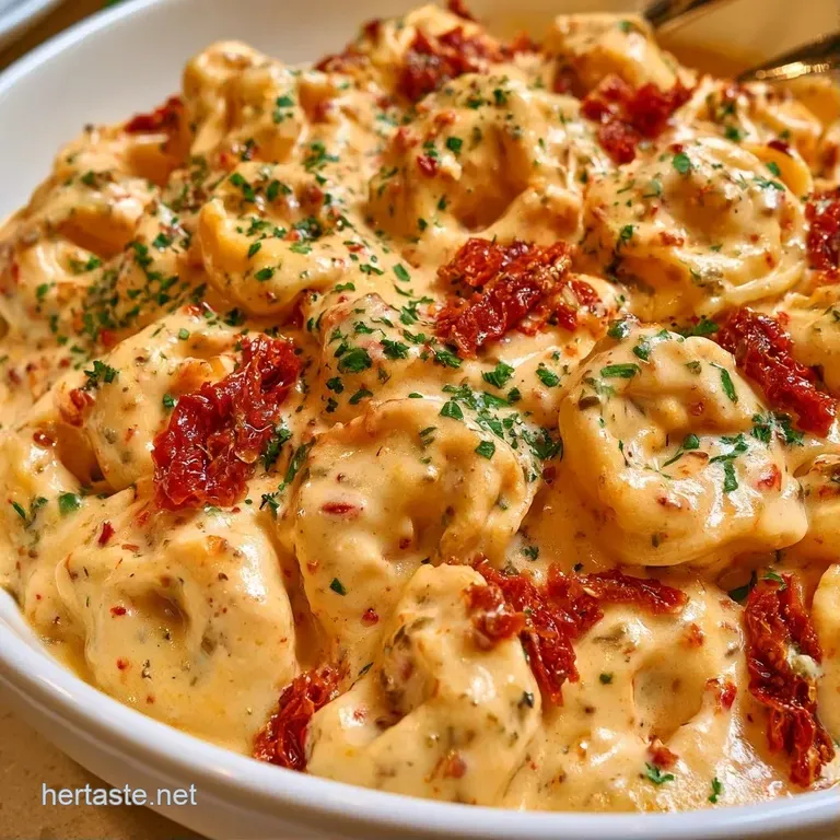 A shallow white bowl of pasta in rich orange sauce, garnished with herbs and served on a light grey linen cloth.