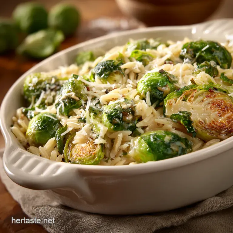 Sweet & Savory Brussels: Balsamic Roasted with Pecans & Creamy Garlic Parmesan Orzo