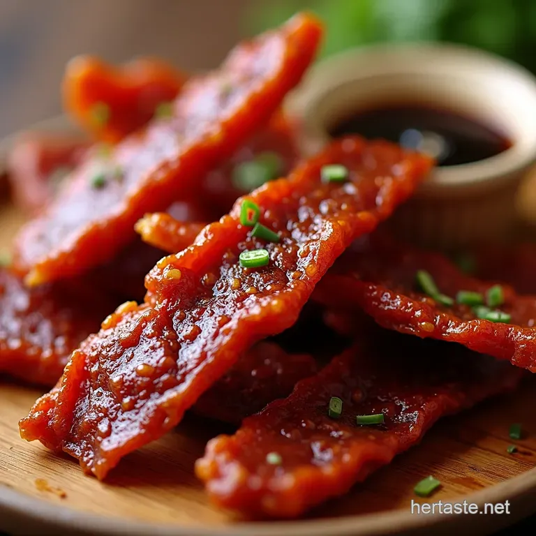 Sweet Sticky Gochujang Beef Jerky Korean Bbq Candy presentation