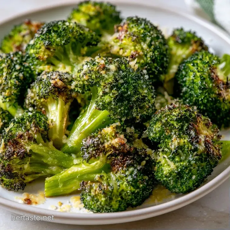 Charred green broccoli florets dusted with white parmesan cheese served in a white ceramic bowl on a linen cloth