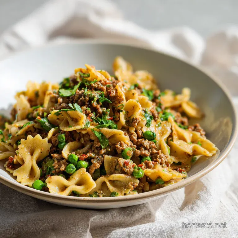 A twirled forkful of pasta glistens, showcasing the savory ground turkey and vibrant herbs. Plate is clean, inviting.