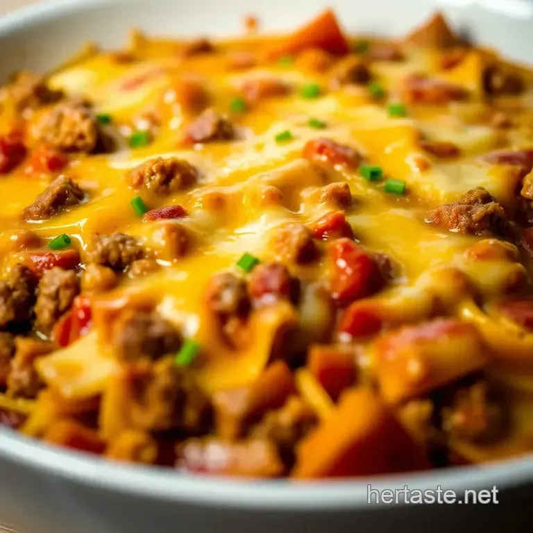 Ultimate Cheesy Burger Casserole Delight presentation