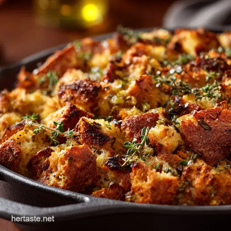 Homemade Stuffing: the Ultimate Golden Sage and Thyme Bread Dressing presentation
