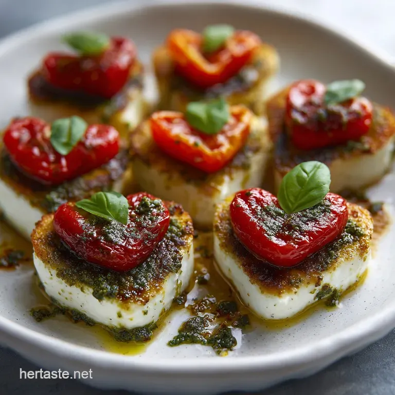 Elegant plate featuring heart-shaped bites: juicy strawberries, soft cheese, and crunchy crackers, drizzled with a balsami...