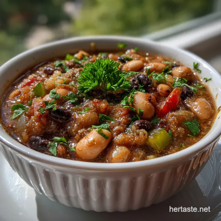 Hearty stew with black-eyed peas, vibrant vegetables, and fluffy rice. A comforting, warm blend of textures and colors in ...