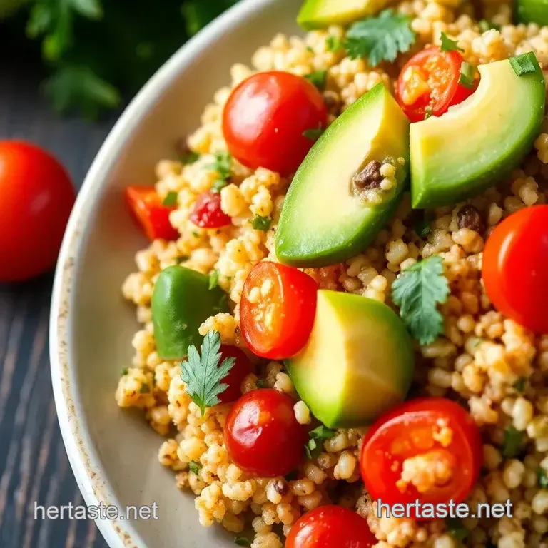Vibrant Vegan Quinoa Salad with Citrus-Avocado Dressing presentation