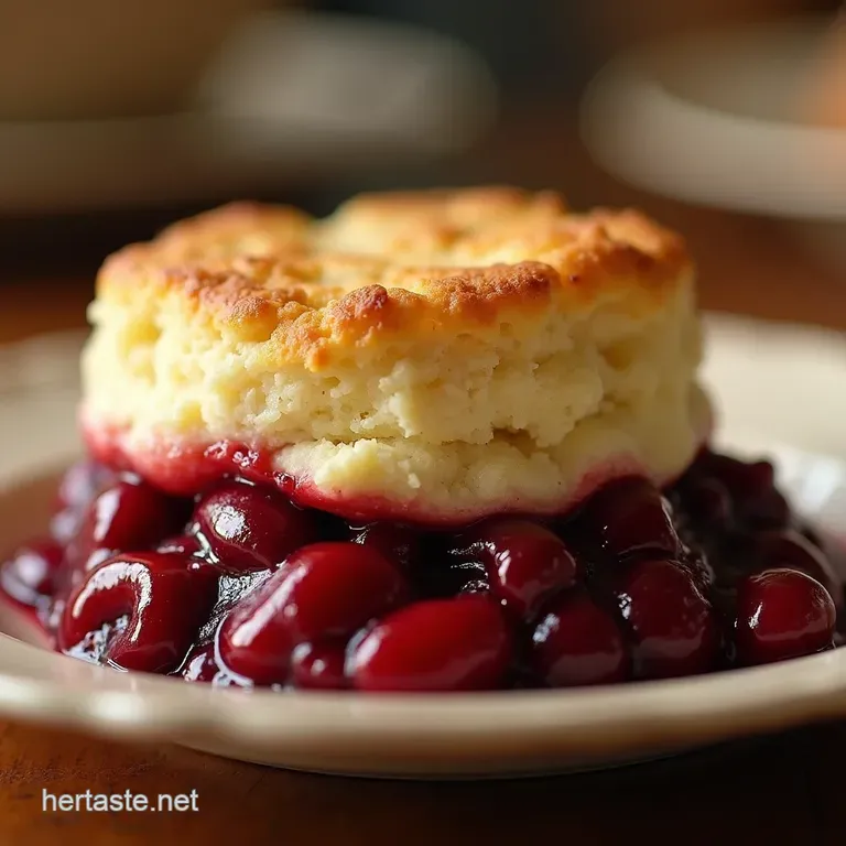 The Village Bakehouse Cherry Cobbler Perfectly Tart Filling Under a Golden Buttery Biscuit Topping presentation