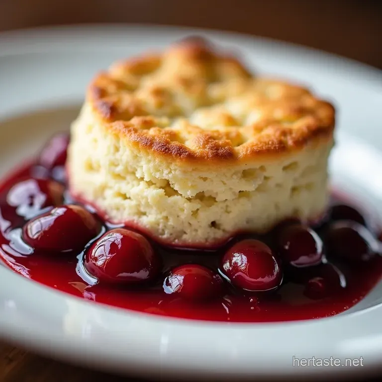 The Village Bakehouse Cherry Cobbler Perfectly Tart Filling Under a Golden Buttery Biscuit Topping