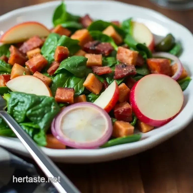 Warm Bacon & Apple Spinach Salad with Maple-Dijon Vinaigrette presentation