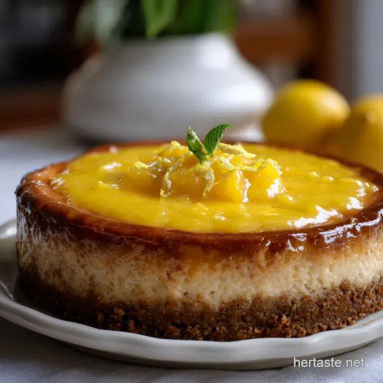 Lemon Cheesecake with Tart Lemon Curd Topping presentation