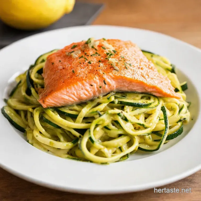 Zesty Lemon Garlic Butter Salmon with Zucchini Noodles presentation